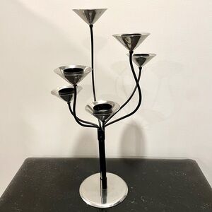 Aristo Denmark 6 Tealight Candle -Stainless Steel & Black Metal- 19” Candelabra